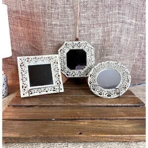 Set of 3 Vintage Filgree Wall Mounted Mirror Set~White Wash Metal~2003New in Box